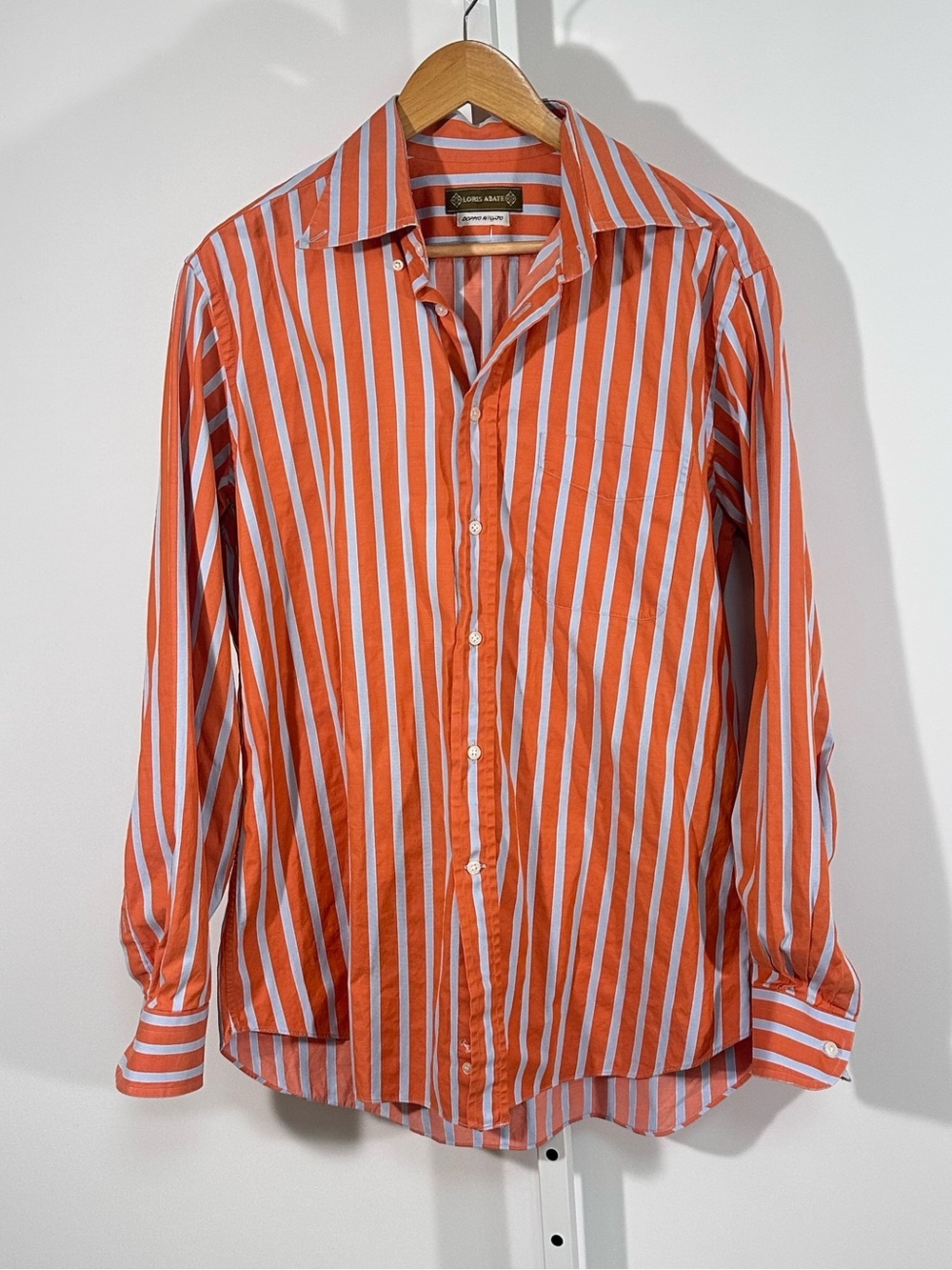Lois Abate Doppio Ritorto Striped Dress Shirt Men’s 42 16.5 Orange Blue Italian